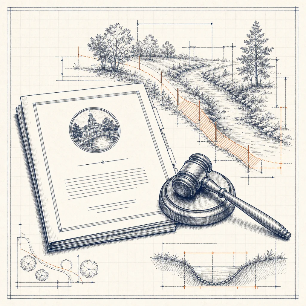 Municipal ordinance document with a stream buffer sketch